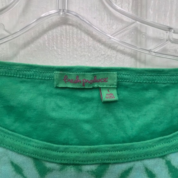 Fresh Produce Top Green Diamond Print 3/4 Sleeve Boat Neck Cotton Blend - Picture 3 of 8